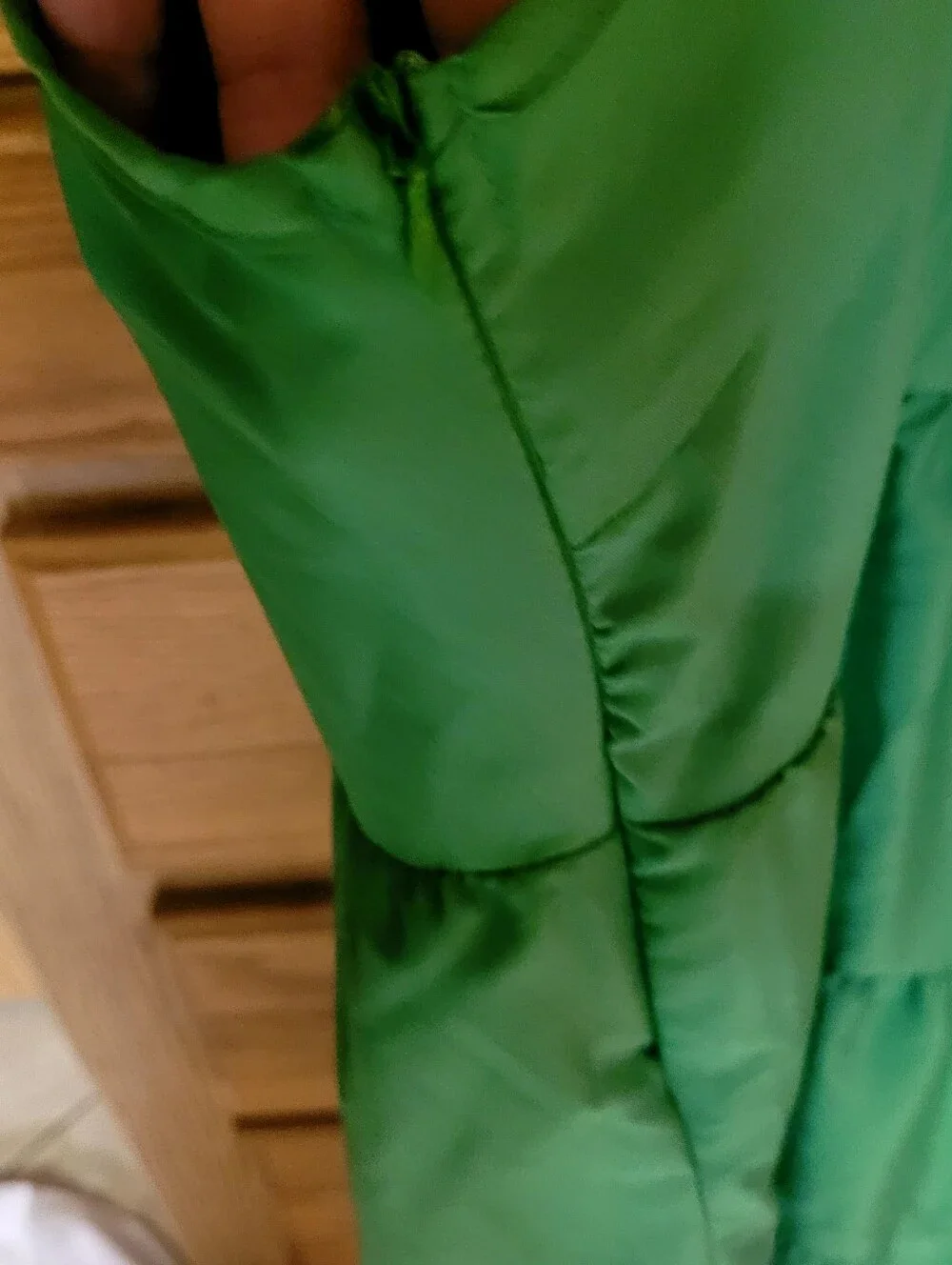 Green Sleeveless Dress With Gathered Tiered Ruffles, Size L